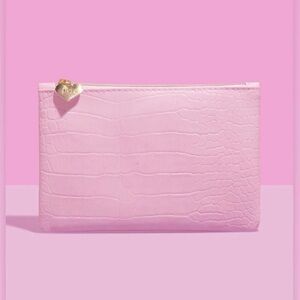 Pink faux-croc embossed IPSY February 2026 Glam Bag Gold Zipper & Heart Charm